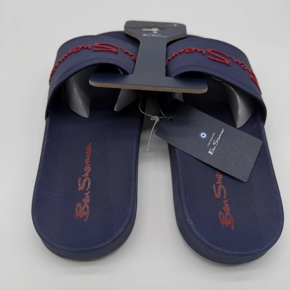 Ben Sherman Waterford Logo Slide Sandals Shower Shoes Mens Casual Blue Red 7 NEW